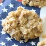Easy recipe for peanut butter no bake cookies with old fashioned oats. One of my favorite no bake cookie recipes!