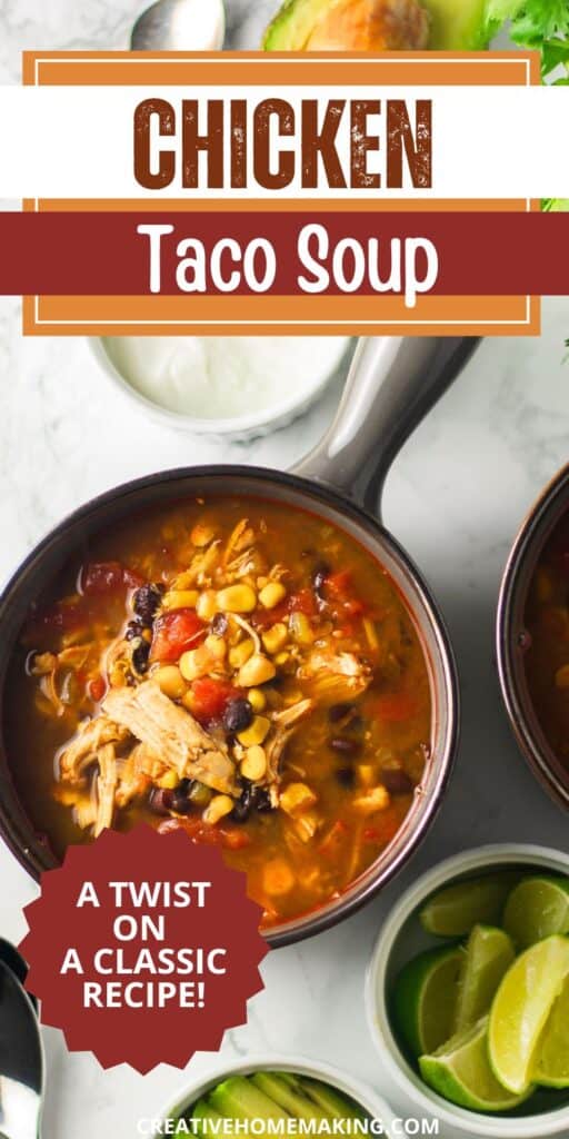 Dive into a bowl of comfort with this hearty chicken taco soup! Bursting with bold flavors, tender chicken, and a medley of fresh veggies, this dish is perfect for chilly nights. Top it off with your favorite garnishes like avocado, cilantro, and a squeeze of lime for an extra kick. Easy to make and even easier to love, this recipe will become a family favorite!