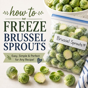 Preserve fresh Brussels sprouts with this easy freezing method! Learn how to blanch and freeze Brussels sprouts so they're ready for roasted vegetables, soups, casseroles, and side dishes whenever you need them. Perfect for your homemade pantry and anyone who enjoys simple homemade living.