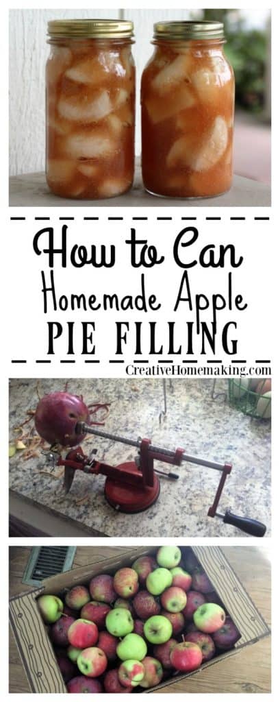 Recipe for water bath canning homemade apple pie filling from fresh apples.