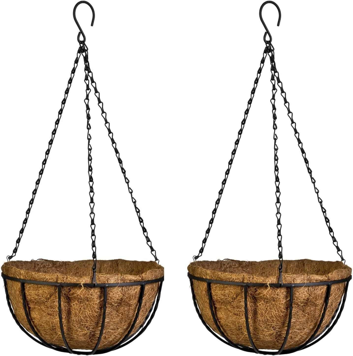 10 Inch Hanging Planter Basket with Coconut Liner Wire Plant Holder Chain Flower Baskets Pot Hanger Home Garden Decoration for Indoor Outdoor, 2 Pack