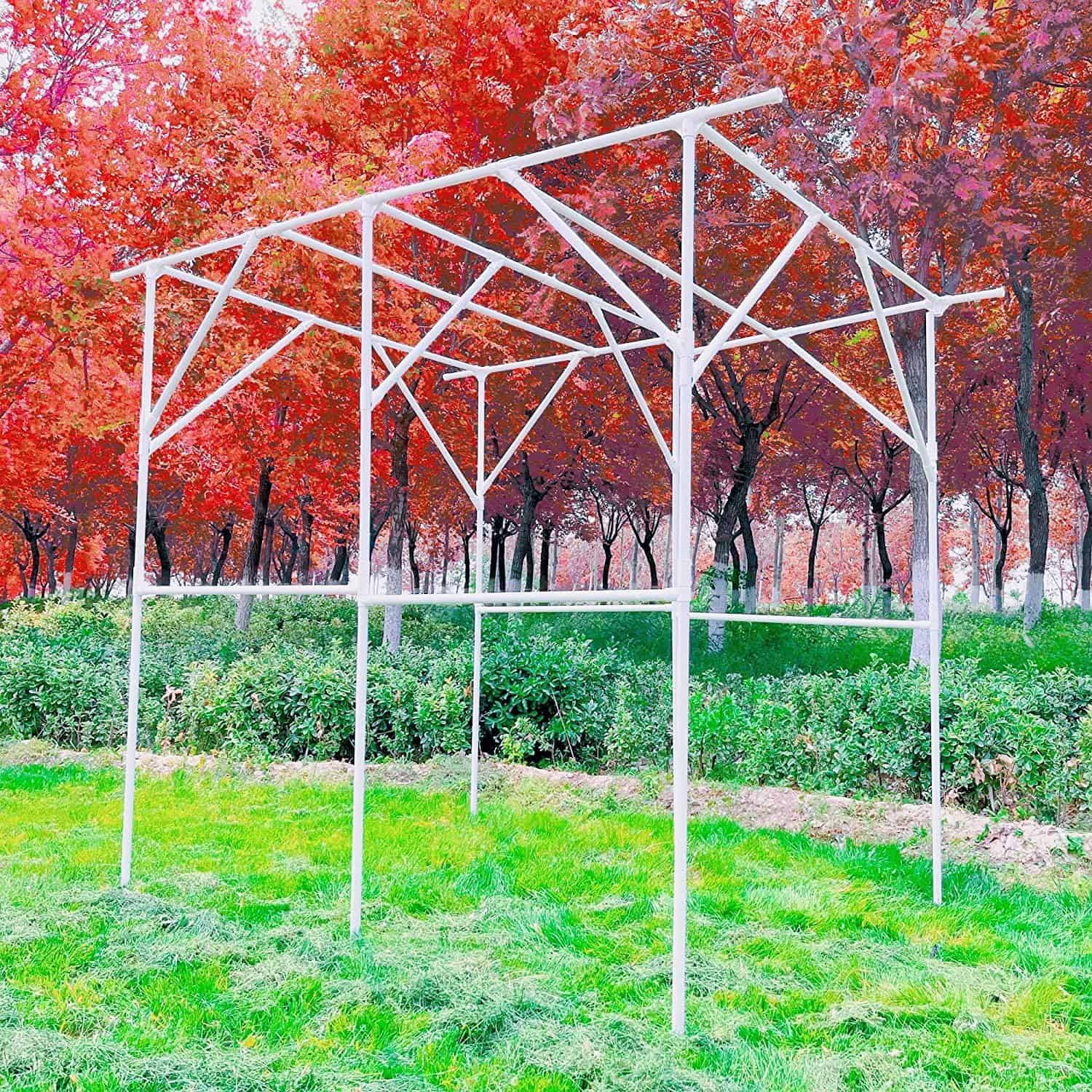 79'' L x 59'' W x 79'' H Grape Vine Support Arch Arbor Arbour Gazebo Trellis Rack Pergola Plastic-coated Metal Climbing Cane Frame For Vineyard Outdoor Patio Lawn Yard Garden Decoration White