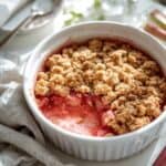 Rhubarb crisp served warm with spoon for brunch