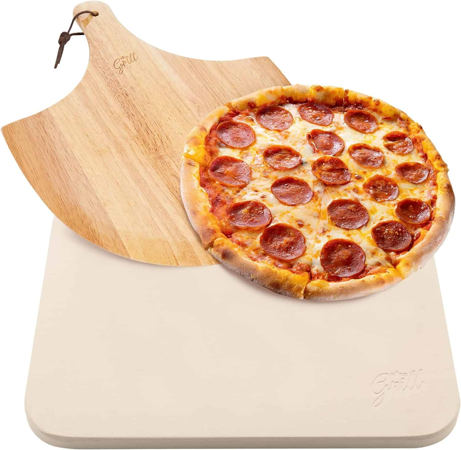 Rectangular Pizza Stone For Oven Baking & BBQ Grilling With Free Wooden Peel | Extra Large 15 x 12