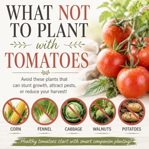 Avoid common companion planting mistakes with this guide to what not to plant with tomatoes. Learn why corn, fennel, cabbage, potatoes, and walnut trees can compete for nutrients, attract pests, or spread disease. Grow healthier tomato plants with smarter garden planning!