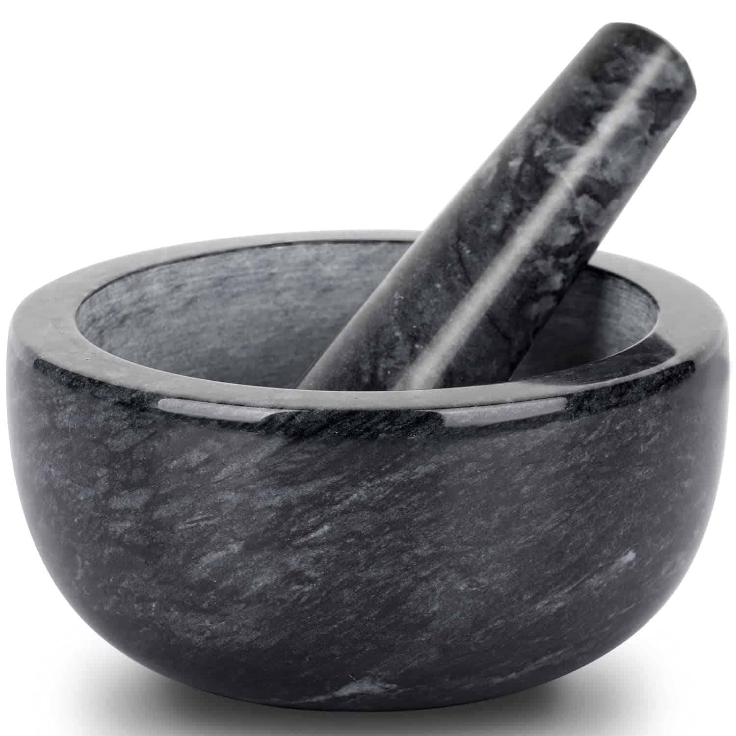Tera Marble Mortar and Pestle Set Large Solid Stone Grinder Spice Herb Grinder Pill Crusher (Black, Diameter 5.5
