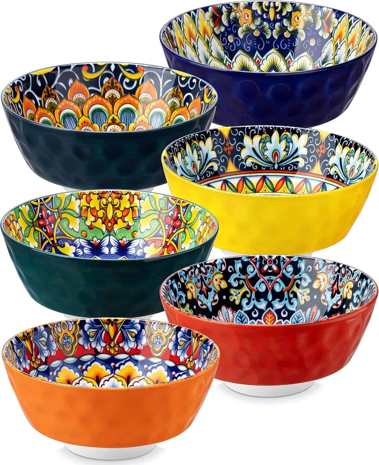 Ceramic Soup Bowls Set of 6, 26 oz Colorful Bowls Set for Kitchen, Dishwasher & Microwave Safe- for Cereal, Soup, Oatmeal, Ice Cream, Salad, Pasta etc.