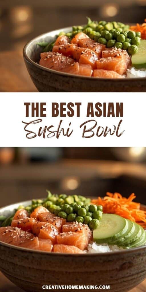 A quick sushi bowl with sliced avocado, pickled ginger, and nori strips over a bed of white rice.
