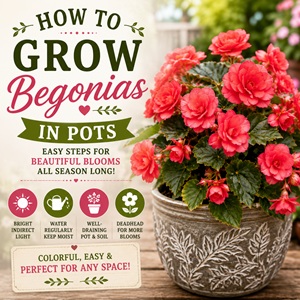 Want gorgeous container flowers? This beginner-friendly guide shows you how to grow begonias in pots with the right light, water, fertilizer, and deadheading tips for nonstop blooms. Save it to your container flowers, gardening tips, porch decorating, and plant care collections.