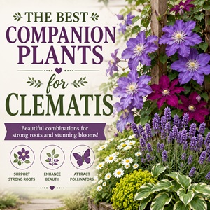 Wondering what to plant with clematis? These companion plants provide cool roots, season-long color, and gorgeous combinations that make cottage gardens bloom from spring through fall.