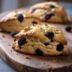 Golden blackberry scones fresh out of the oven on a baking sheet