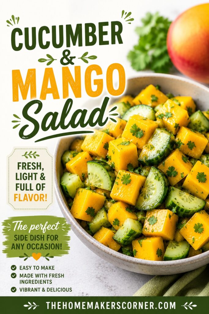 Looking for a light and refreshing summer salad? This easy mango cucumber salad is bursting with fresh flavor and comes together in just minutes. It's a colorful side dish that's perfect for cookouts, potlucks, and warm-weather dinners. Great for anyone who loves from scratch living and fresh seasonal recipes.