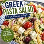 This fresh Greek pasta salad is loaded with pasta, feta cheese, cucumbers, olives, and tomatoes for the perfect summer side dish. Great for BBQs, picnics, church potlucks, and easy family dinners.