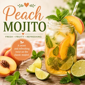 Looking for a refreshing summer drink? This easy peach mojito combines ripe peaches, fresh mint, lime, and bubbly club soda for a sweet and refreshing cocktail that tastes like summer in a glass. Great for summer entertaining, homemade drinks, peach recipes, pretty brunch ideas, and Simple Homemade Living.