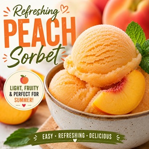 This easy peach sorbet recipe is bursting with fresh peach flavor and has a smooth, refreshing texture. Serve it after cookouts, take it to picnics, or enjoy it on the porch during peach season. A simple homemade treat that's perfect for summer food spreads and summer desserts alike.