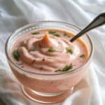 Homemade Russian salad dressing served in a glass jar