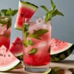 Step-by-step watermelon mojito cocktail with fresh ingredients