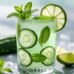 Cucumber mojito served in a clear glass with ice