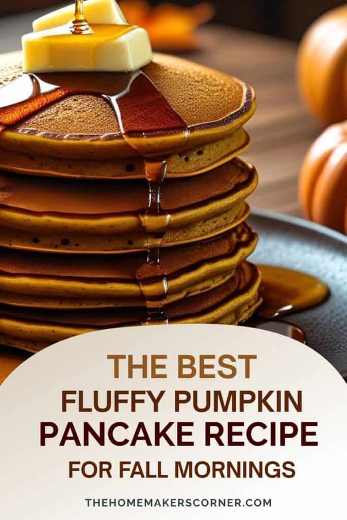 Pumpkin pancakes on a plate with cinnamon and syrup drizzle