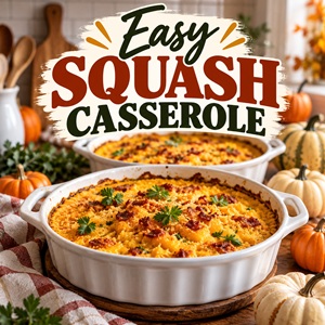 Add this homemade squash casserole to your Thanksgiving table! With tender squash, a creamy filling, and a golden crunchy topping, this easy fall recipe makes a delicious side dish for family dinners and holiday gatherings.