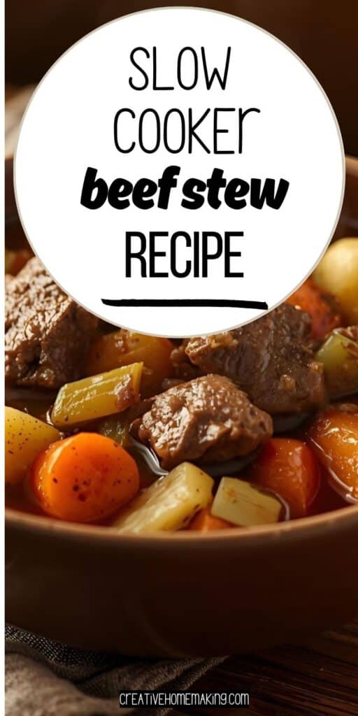 Hearty crockpot beef stew served in a rustic bowl with fresh parsley garnish.