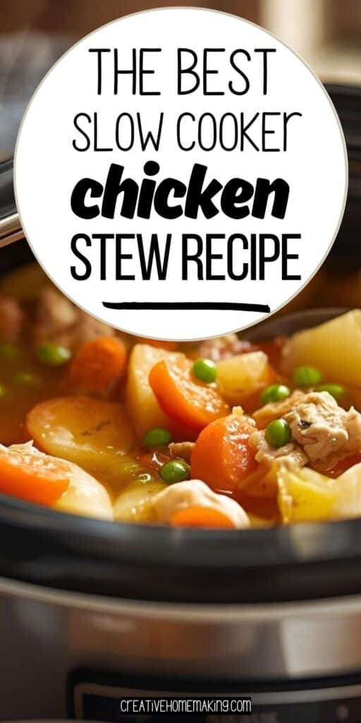 Bowl of hearty slow cooker chicken stew with vegetables