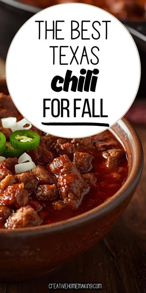 Close-up of rich, hearty Texas chili in a cast iron pot