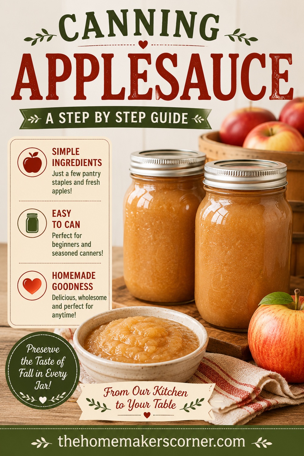 Preserve the flavor of fresh apples with this simple homemade applesauce recipe. This beginner-friendly canning guide walks you through every step so you can stock your pantry with a family favorite. A must-have recipe for anyone who loves fall recipes, home canning, and from scratch living.