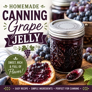 Nothing beats the taste of homemade grape jelly! This beginner-friendly canning recipe creates a beautiful, crystal-clear jelly that's perfect for spreading on warm biscuits, toast, or English muffins. Pin it for your canning recipes, food preservation, simple homemade living, and homestead kitchen boards.