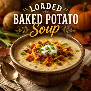 Warm up with a bowl of homemade loaded baked potato soup packed with tender potatoes, smoky bacon, melted cheese, and rich, creamy flavor. One of our favorite fall recipes for cozy dinners and anyone who enjoys from scratch living and homemade comfort food.