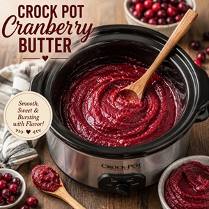 Make this easy Crock Pot Cranberry Butter with fresh or frozen cranberries, orange juice, orange zest, and warm spices. This homemade fruit butter is perfect for toast, muffins, pancakes, yogurt, and more. A cozy from scratch living recipe for your homemade pantry.