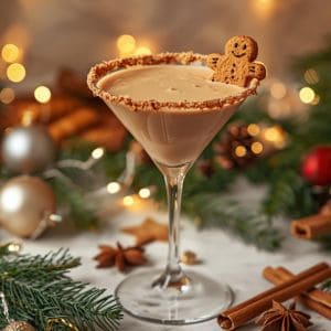 Chilled gingerbread martini with cinnamon dusting