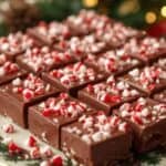 Homemade Christmas peppermint fudge pieces wrapped for gifting