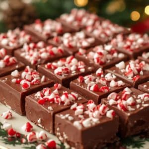 Homemade Christmas peppermint fudge pieces wrapped for gifting