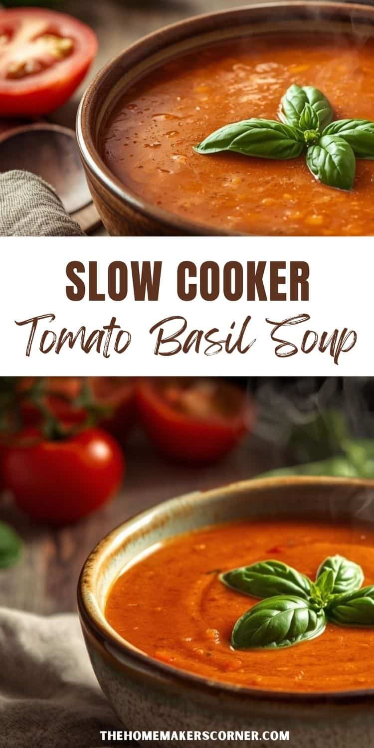 Easy Slow Cooker Tomato Basil Soup Recipe - Homemaker's Corner