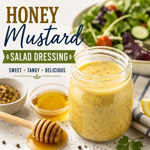 This homemade honey mustard salad dressing is creamy, sweet, and tangy with the perfect balance of honey, Dijon mustard, and fresh lemon juice. It's delicious on green salads, chicken salads, wraps, grain bowls, roasted vegetables, and as a dipping sauce for chicken tenders or fresh veggies.