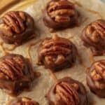 Simple no-fuss turtle candy bites with caramel, pecans, and chocolate