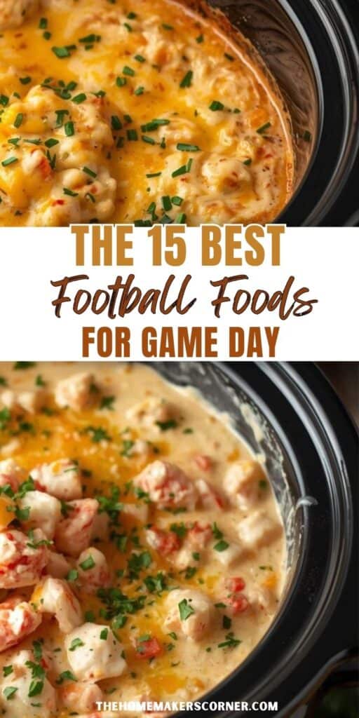 A bubbling bowl of hot crab dip topped with melted cheese and Old Bay seasoning, served with toasted baguette slices.