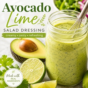 This creamy avocado lime salad dressing is fresh, zesty, and bursting with flavor! Made with ripe avocado, fresh lime juice, garlic, and herbs, it's perfect for green salads, taco salads, grilled chicken, grain bowls, and roasted vegetables. A delicious recipe for simple homemade living.