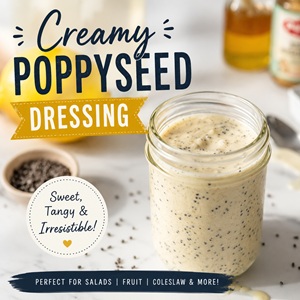 This creamy poppy seed dressing is sweet, tangy, and incredibly easy to make! Perfect for green salads, fruit salads, spinach salads, coleslaw, and fresh summer vegetables, this homemade dressing is made with simple pantry ingredients and comes together in just minutes. A delicious recipe for simple homemade living.