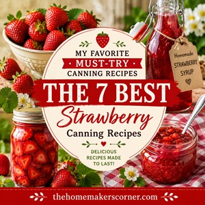 From homemade strawberry jam to strawberry syrup and other sweet favorites, these easy strawberry canning recipes are perfect for preserving fresh berries at peak season. Great for summer canning, homemade food preservation, strawberry recipes, from-scratch cooking, and Simple Homemade Living.