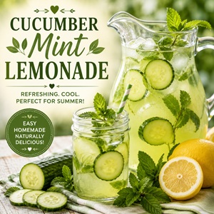 Cool off with this refreshing cucumber mint lemonade recipe! Made with fresh cucumber, mint, lemon juice, and simple ingredients, this homemade drink is crisp, cooling, and perfect for hot summer days. Great for Simple Homemade Living, summer drinks, pretty brunch ideas, homemade lemonade recipes, and garden-to-table inspiration.