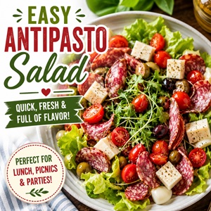 This easy antipasto salad is loaded with Italian meats, mozzarella, olives, artichokes, and fresh vegetables tossed in a simple homemade dressing. It's the perfect make-ahead salad for summer picnics, potlucks, backyard barbecues, and family gatherings.