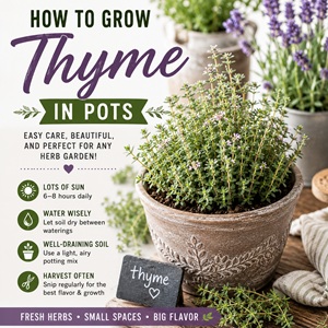 Learn how to grow thyme in pots with this simple container gardening guide! Discover the best pot size, soil, watering schedule, and sunlight requirements for growing healthy thyme on your patio, porch, balcony, or kitchen windowsill.