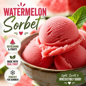 This refreshing watermelon sorbet is a light and fruity treat made with simple ingredients. Perfect for hot afternoons, backyard picnics, and family gatherings, it's one of the easiest summer desserts you can make at home. If you're looking for fresh summer food ideas, this frozen treat is sure to become a seasonal favorite.