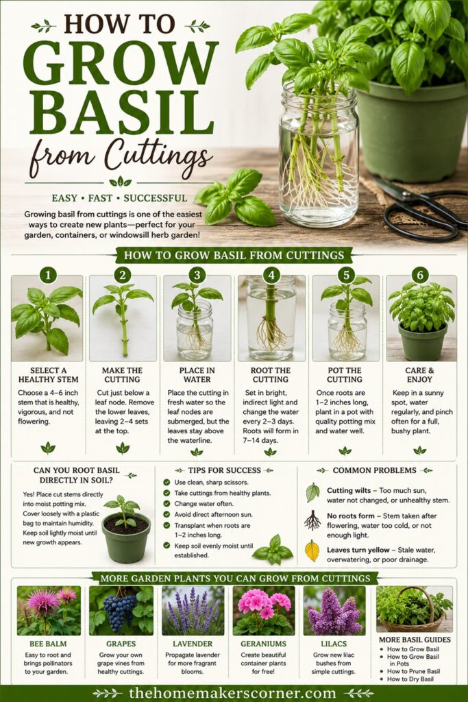 Learn how to grow basil from cuttings with this simple step-by-step guide! Discover how to root basil in water, transplant it into soil, and grow endless fresh basil for your herb garden, containers, or kitchen windowsill. Perfect for beginner gardeners!