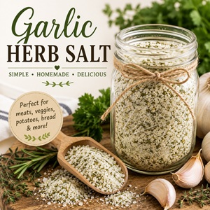 This homemade Garlic Herb Salt is a simple way to preserve fresh garden herbs and add incredible flavor to everyday meals. Sprinkle it on vegetables, meats, potatoes, pasta, and homemade bread. A must-have for your homemade pantry and anyone who loves simple homemade living.