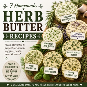 Discover seven delicious herb butter recipes you can make in minutes! From savory Rosemary Garlic Butter and Garlic Parsley Butter to sweet Lavender Honey Butter, these compound butters are perfect for bread, grilled meats, vegetables, and more. A must-save collection for from scratch living and herb garden recipes.