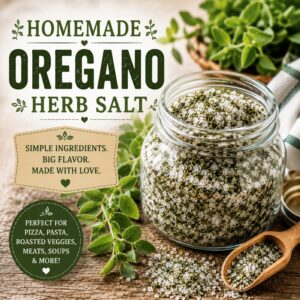 Turn fresh oregano into a flavorful homemade seasoning you'll use every day. This easy herb salt recipe is wonderful for soups, pasta, pizza, roasted meats, and vegetables. A must-have recipe for from scratch living, kitchen garden living, and building a well-stocked homemade pantry.
