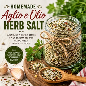 Love garlicky Italian flavors? This homemade Aglio e Olio seasoning salt is simple to make and delicious on pasta, pizza, potatoes, vegetables, chicken, and seafood. It's a perfect from scratch living recipe for your homemade pantry, especially if you enjoy making your own herb salts and pantry staples.